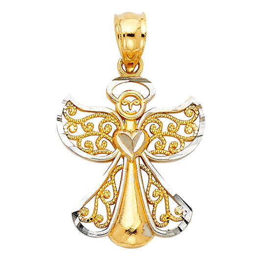 14K Two-tone Gold Small/Mini Angel Charm Pendant  (17mm x 14mm)