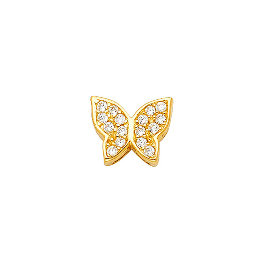 14k Yellow Gold with White CZ Accented Small/Mini Butterfly Charm Pendant  (7mm x 10mm)