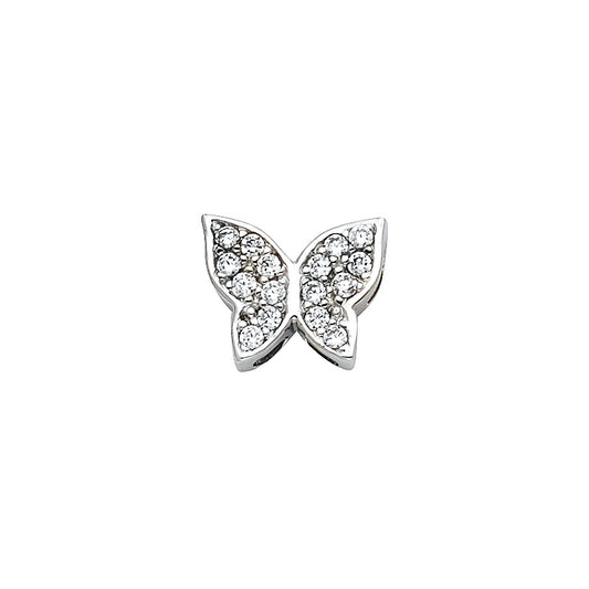 14k White Gold with White CZ Accented Small/Mini Butterfly Charm Pendant  (7mm x 10mm)