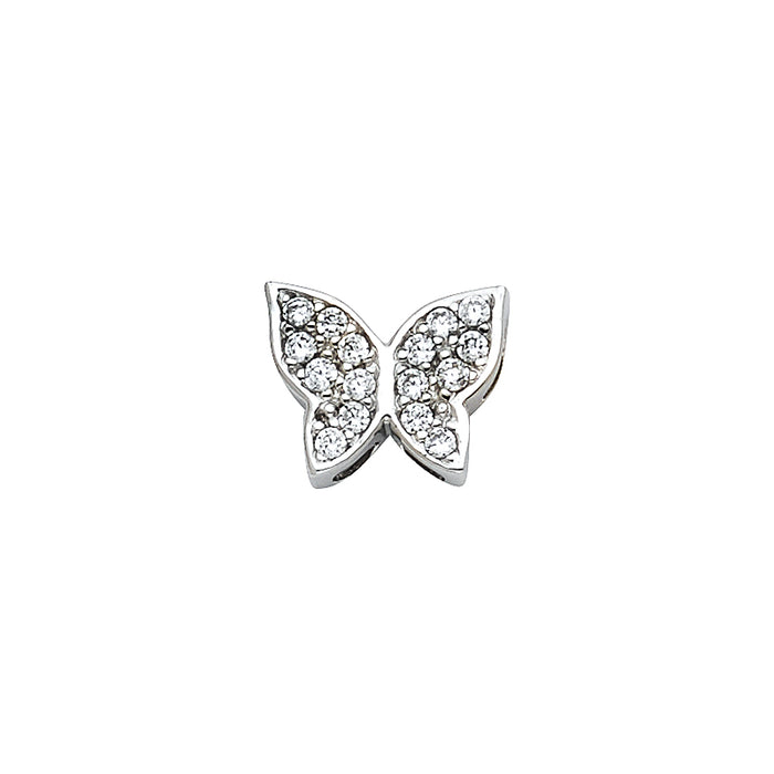 14k White Gold with White CZ Accented Small/Mini Butterfly Charm Pendant  (7mm x 10mm)