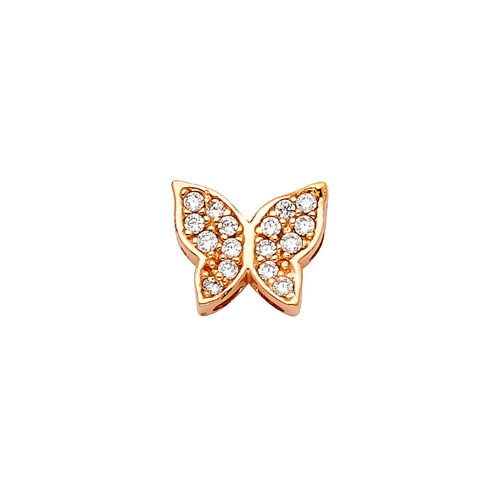 14k Rose Gold Butterfly Small/Mini Charm Slide with White CZ Stone Wings (7mm x 10mm)