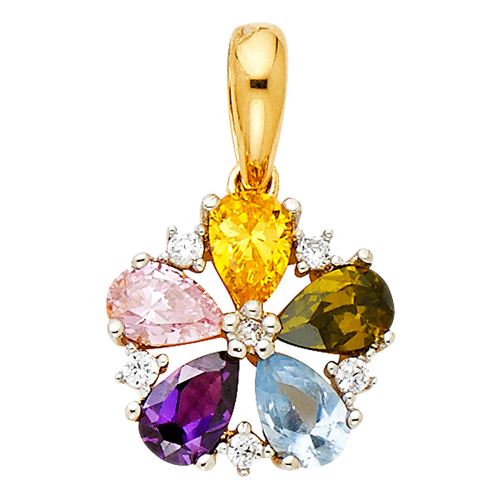14k Yellow Gold Multi CZ Flower Charm Pendant  (12mm x 12mm)