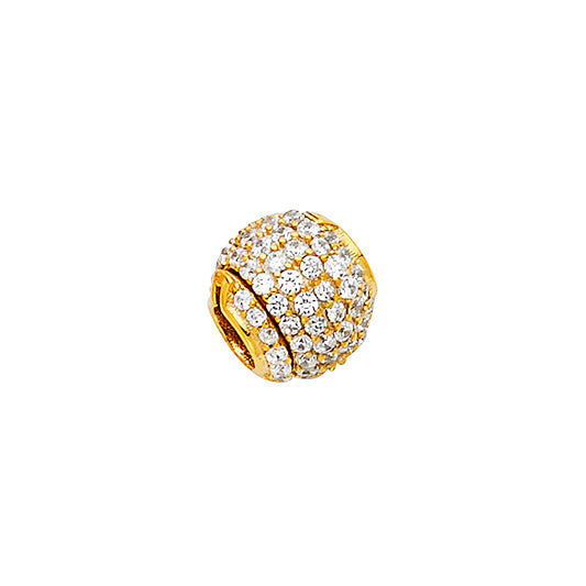 14k Yellow Gold with White CZ Accented Sphere Small/Mini Charm Pendant  (8mm x 8mm)