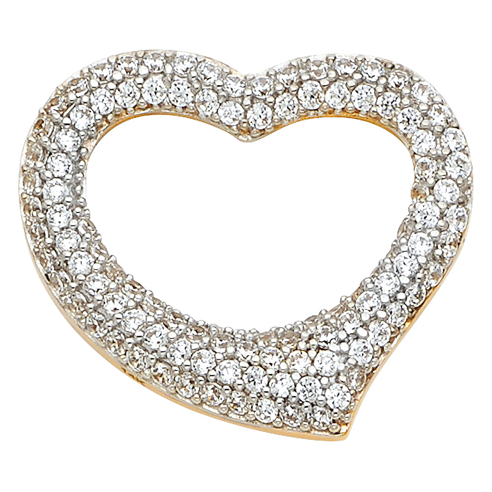 14k Yellow Gold with White CZ Accented Heart Charm Pendant  (19mm x 21mm)