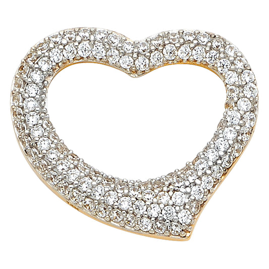 14k Yellow Gold with White CZ Accented Heart Charm Pendant  (19mm x 21mm)