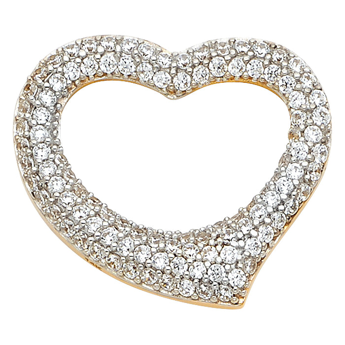 14k Yellow Gold with White CZ Accented Heart Charm Pendant  (19mm x 21mm)