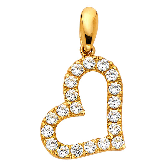 14k Yellow Gold with White CZ Accented Heart Charm Pendant  (15mm x 13mm)