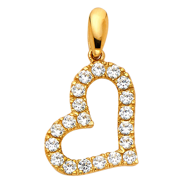 14k Yellow Gold with White CZ Accented Heart Charm Pendant  (15mm x 13mm)