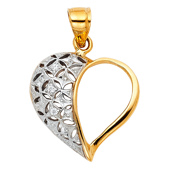 14K Two-tone Gold Heart Charm Pendant  (18mm x 18mm)