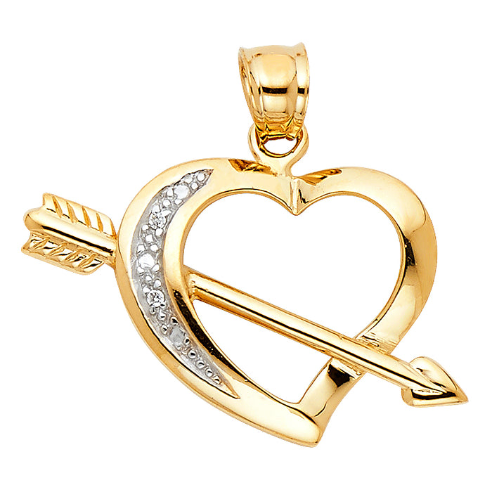14K Two-tone Gold Heart with Arrow Charm Pendant  (16mm x 18mm)