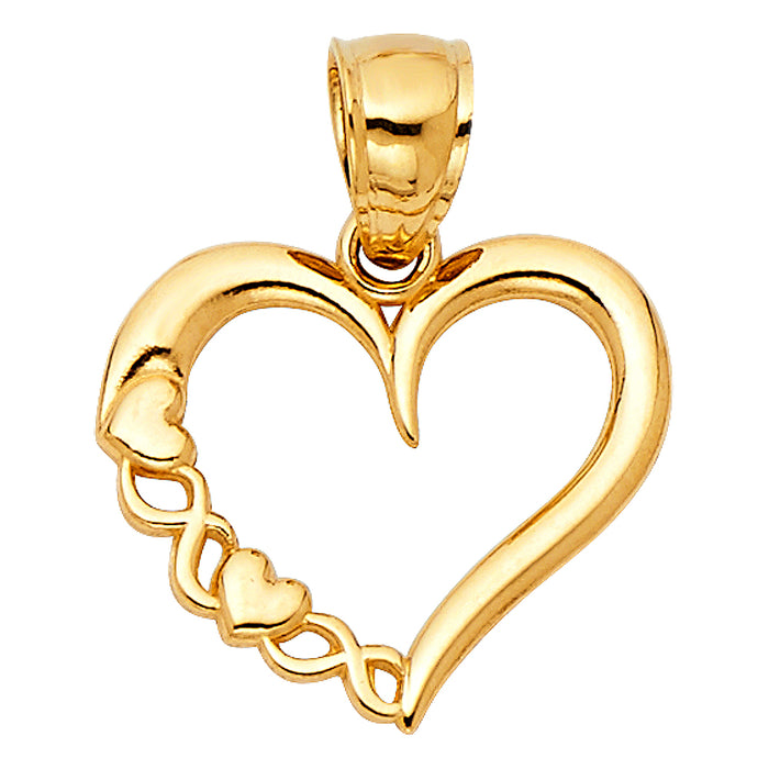 14k Yellow Gold Small/Mini Heart Charm Pendant  (13mm x 10mm)