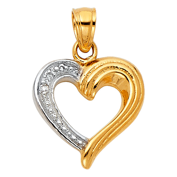 14K Two-tone Gold Small/Mini Heart Charm Pendant  (14mm x 14mm)