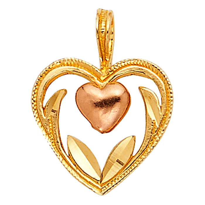 14K Two-tone Gold Small/Mini Heart Charm Pendant  (10mm x 10mm)
