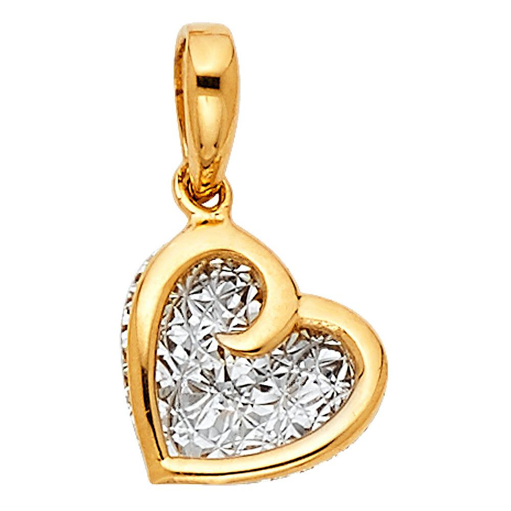 14K Two-tone Gold Small/Mini Heart Charm Pendant  (9mm x 9mm)