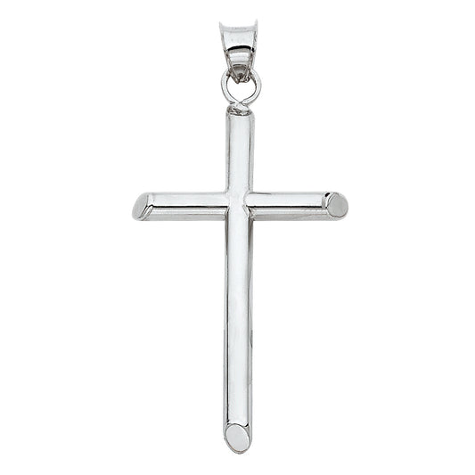 14k White Gold Religious Hollow Round Tubular Cross (20 X 40mm)