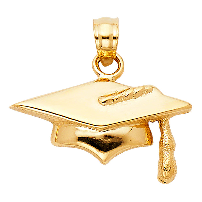 14k Yellow Gold Graduation Hat Small/Mini Charm Pendant  (10mm x 19mm)