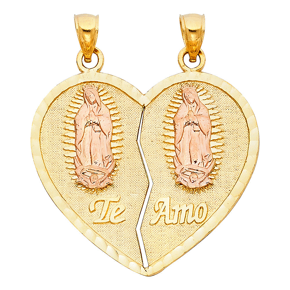 14K Two-tone Gold Te Amo Heart 2 Piece Breakable Charm Pendant  (31mm x 26mm)