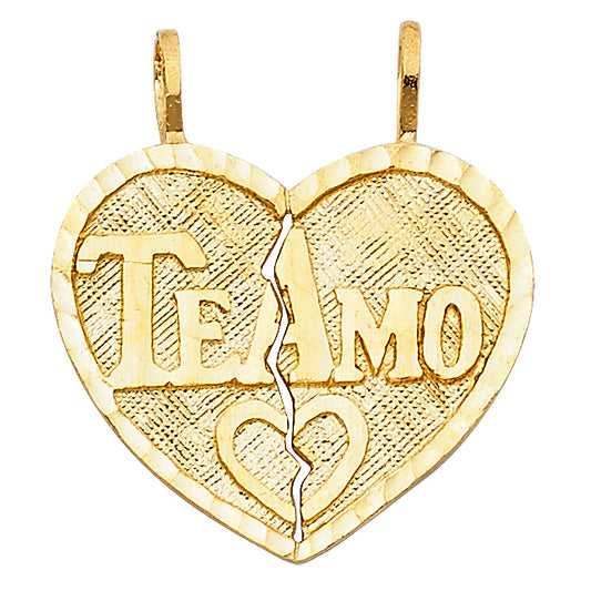 14k Yellow Gold Te Amo Heart 2 Piece Breakable Charm Pendant  (20mm x 22mm)