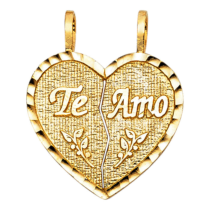 14k Yellow Gold Te Amo Heart 2 Piece Breakable Charm Pendant  (21mm x 22mm)