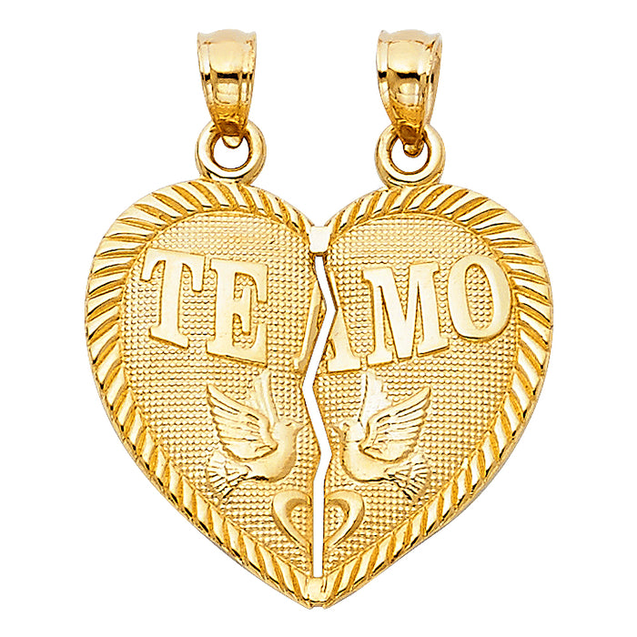 14k Yellow Gold Te Amo Heart 2 Piece Breakable Charm Pendant  (21mm x 23mm)