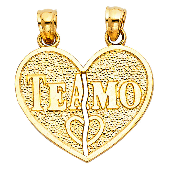14k Yellow Gold Te Amo Heart 2 Piece Breakable Charm Pendant  (18mm x 22mm)