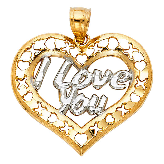 14k Yellow Gold I Love You Heart Charm Pendant  (23mm x 26mm)