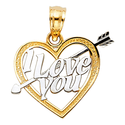 14K Two-tone Gold Small/Mini I Love You Heart Charm Pendant  (14mm x 15mm)