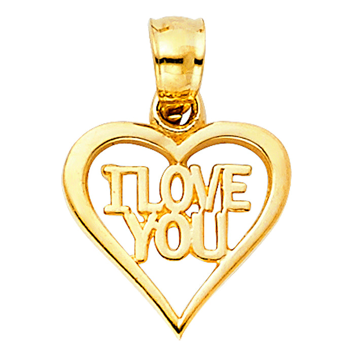14k Yellow Gold Small/Mini I Love You Heart Charm Pendant  (11mm x 12mm)