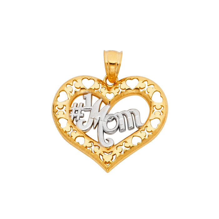 14K Two-tone Gold Mom Heart Charm Pendant  (23mm x 23mm)