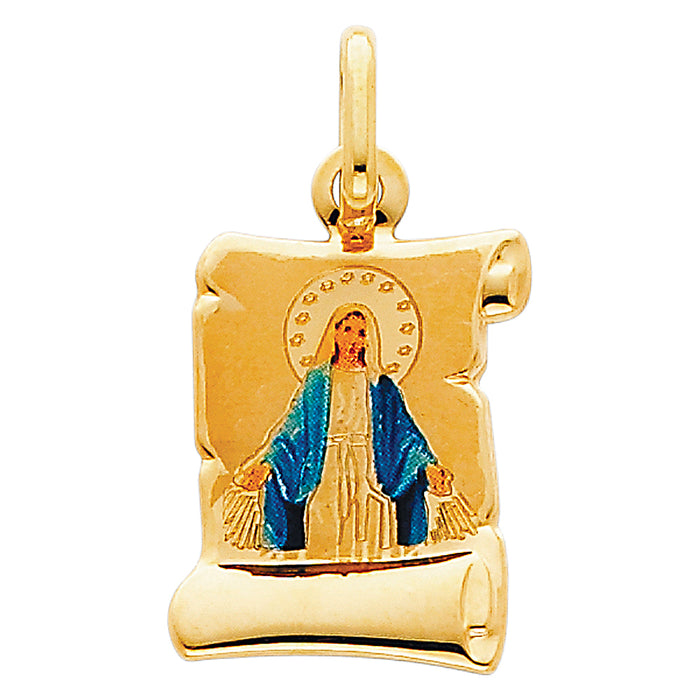 14k Yellow Gold Small/Mini Milagrosa Picture Charm Pendant  (18mm x 13mm)