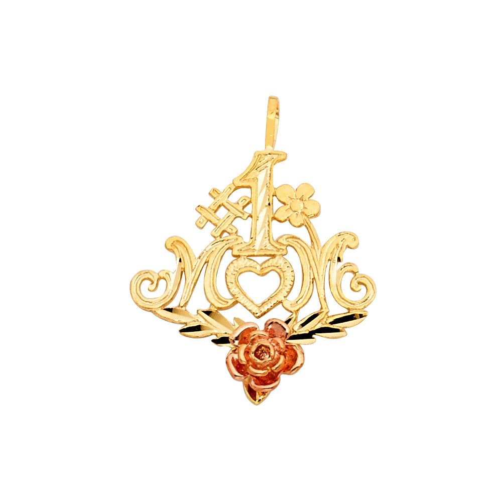 14K Two-tone Gold Mom Charm Pendant  (25mm x 20mm)