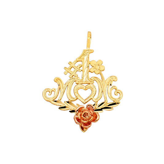14K Two-tone Gold Mom Charm Pendant  (25mm x 20mm)