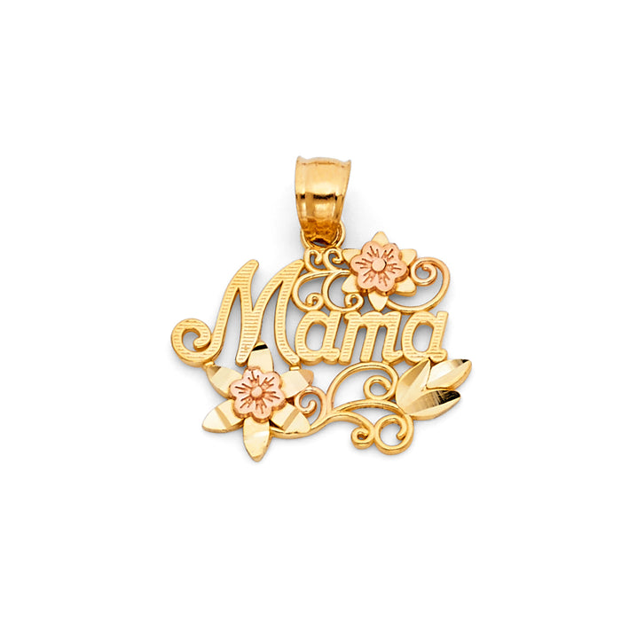 14K Two-tone Gold Mom Charm Pendant  (20mm x 20mm)