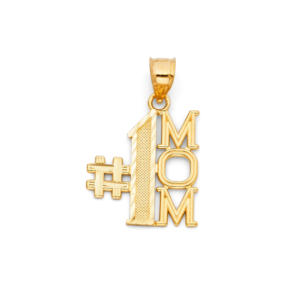 14k Yellow Gold #1 Mom Charm Pendant  (15mm x 15mm)