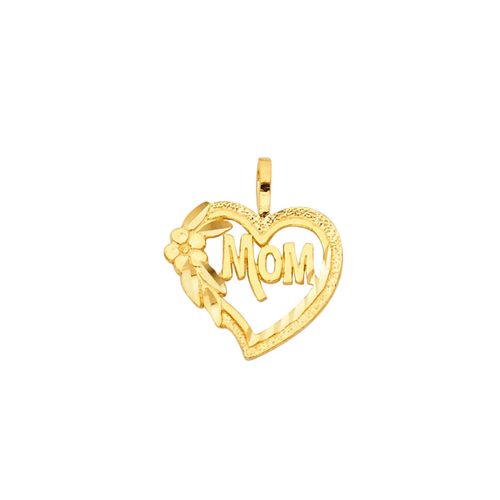 14k Yellow Gold Small/Mini Mom Heart Charm Pendant  (17mm x 15mm)