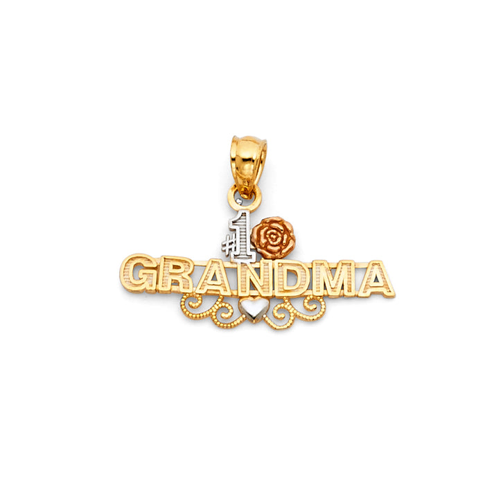 14K Tri-Color Gold Small/Mini Grandma Charm Pendant  (15mm x 25mm)