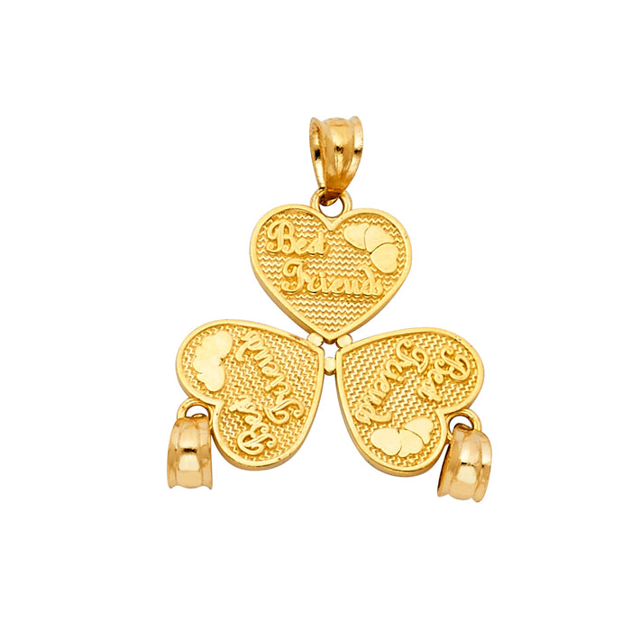 14k Yellow Gold Heart 3 Piece Breakable Charm Pendant  (25mm x 20mm)