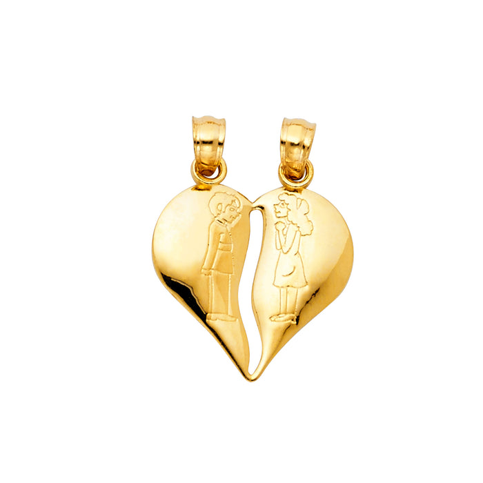 14k Yellow Gold Heart 2 Piece Breakable Charm Pendant  (22mm x 18mm)