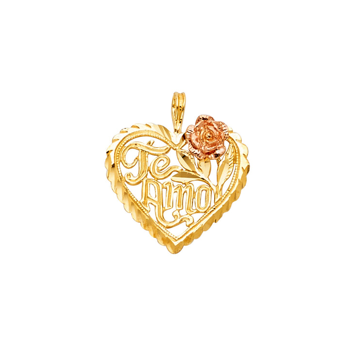 14K Two-tone Gold Small/Mini Te Amo Heart Charm Pendant  (20mm x 17mm)
