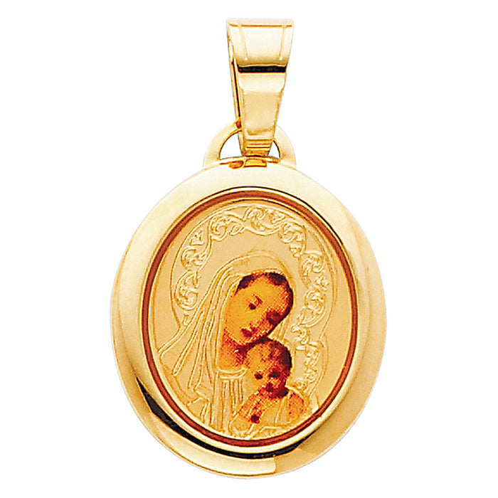 14k Yellow Gold Small/Mini Our Lady Of Mt. Carmel Picture Pendant (18mm x 15mm)