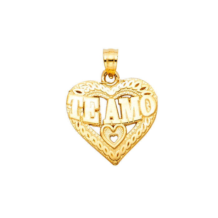 14k Yellow Gold Small/Mini Te Amo Heart Charm Pendant  (22mm x 17mm)