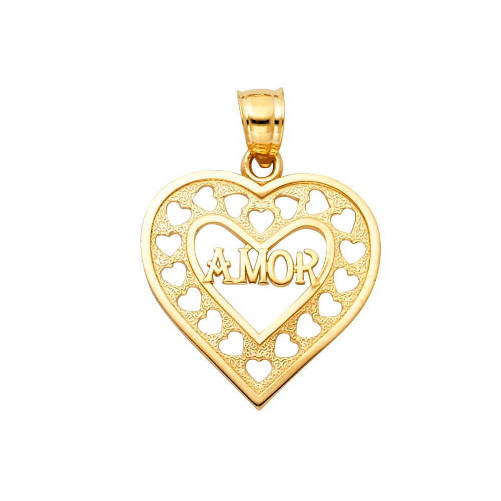14k Yellow Gold Small/Mini Te Amo Heart Charm Pendant  (25mm x 20mm)
