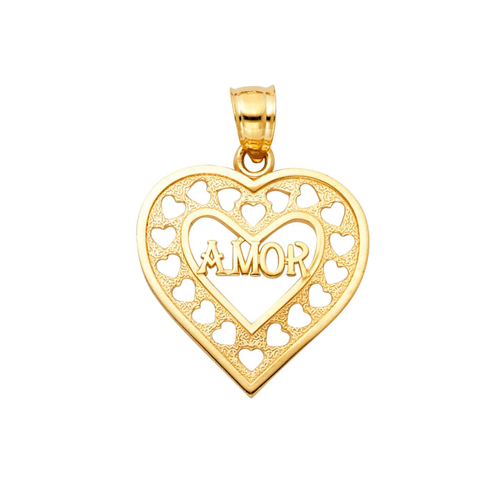 14k Yellow Gold Small/Mini Te Amo Heart Charm Pendant  (25mm x 20mm)