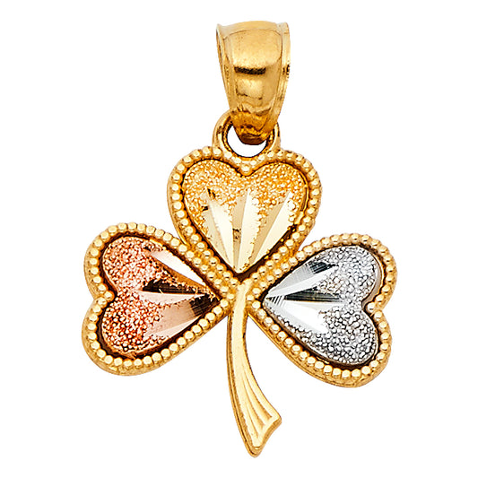 14K Tri-Color Gold Heart Clover Charm Pendant  (15mm x 15mm)