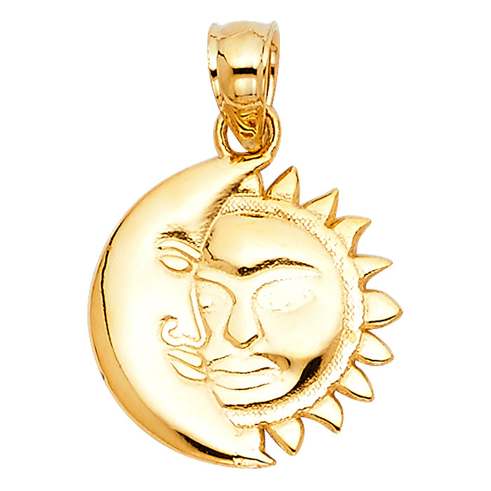 14K Tri-Color Gold Moon & Sun Charm Pendant  (13mm x 13mm)