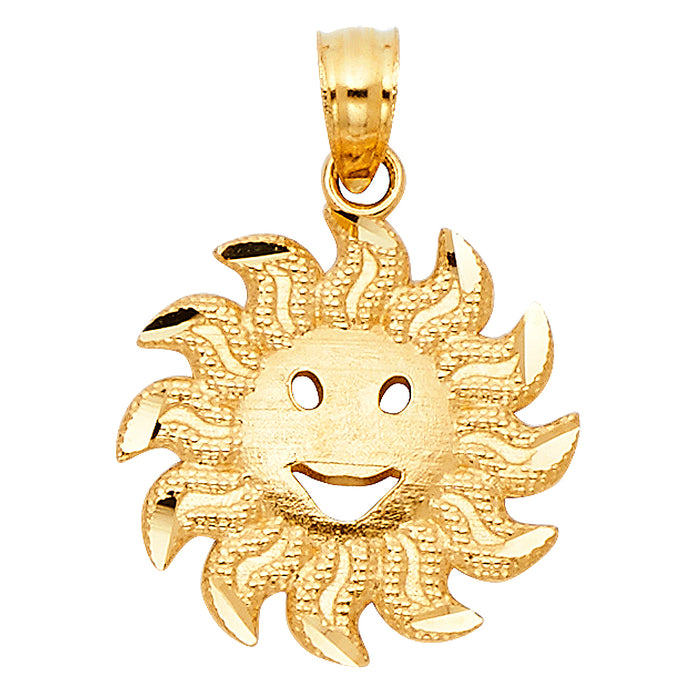 14k Yellow Gold Small/Mini Sun Charm Pendant  (15mm x 15mm)