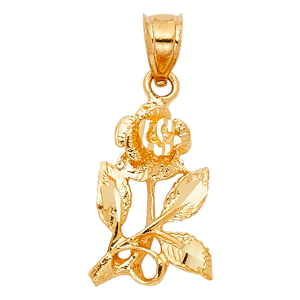 14k Yellow Gold Rose Charm Pendant  (17mm x 11mm)