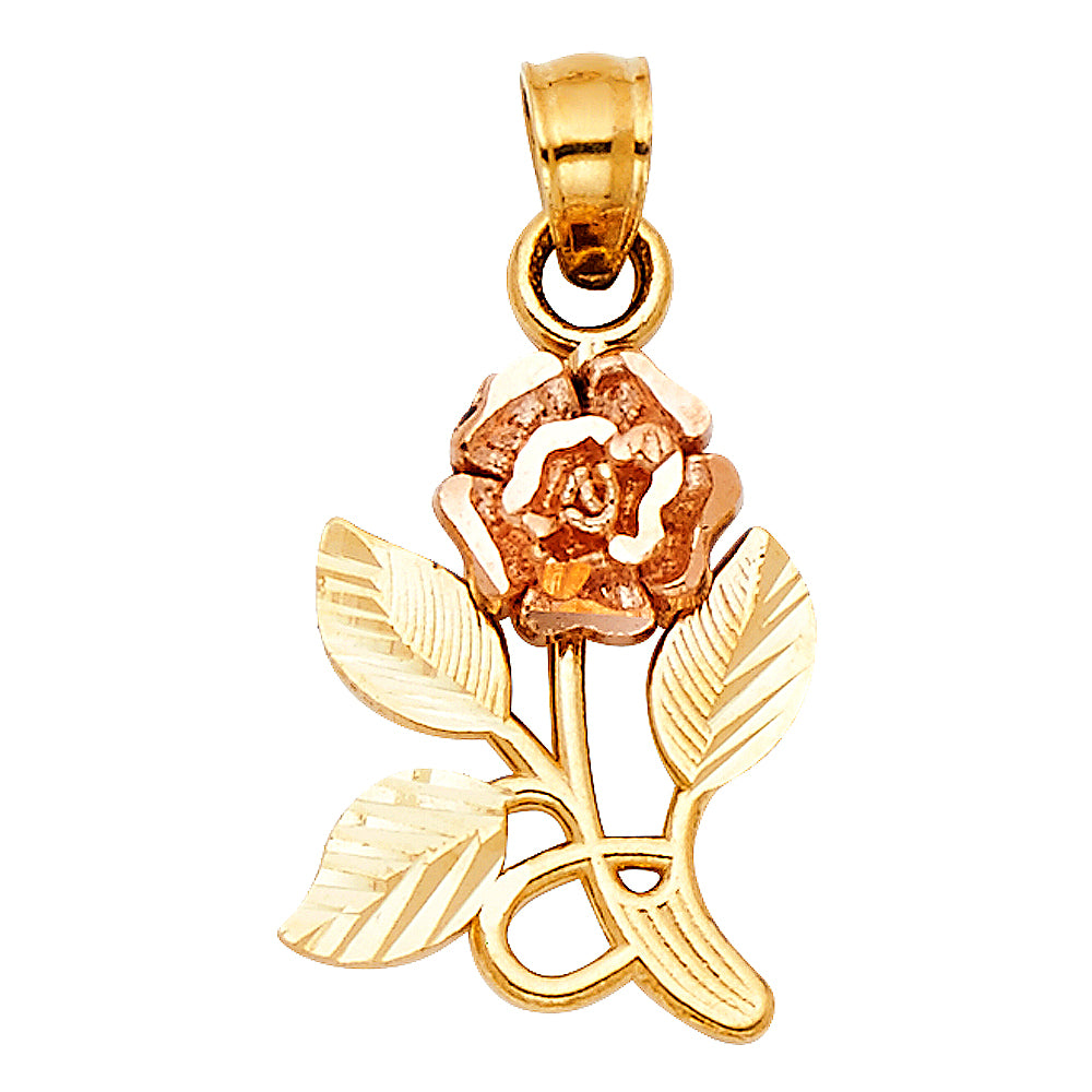 14K Two-tone Gold Rose Charm Pendant  (16mm x 11mm)