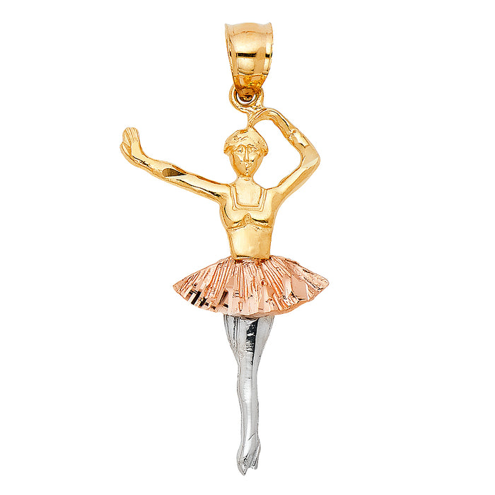 14K Two-tone Gold Ballerina Charm Pendant  (35mm x 19mm)