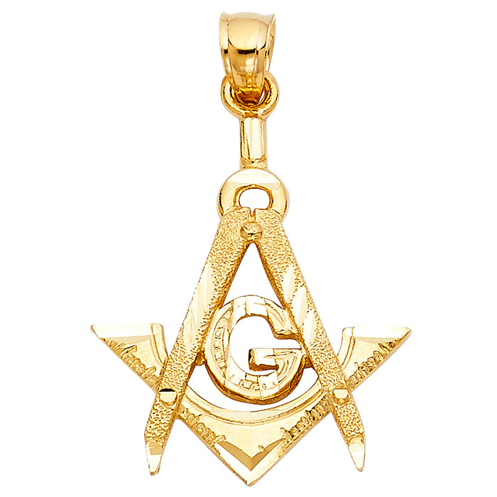 14k Yellow Gold Freemason Masonic Charm Pendant  (16mm x 23mm)